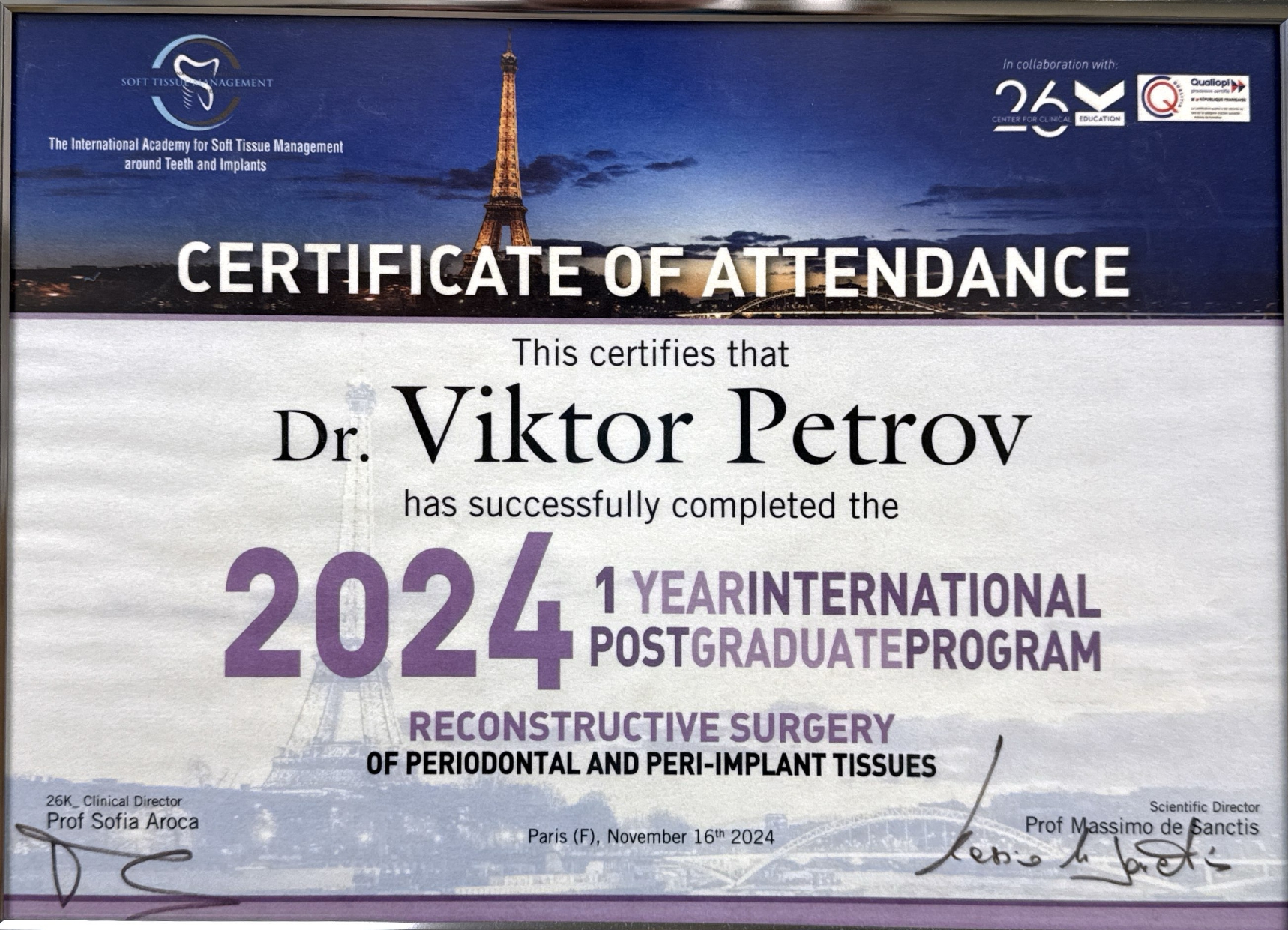 Certificat dentaire professionnel du Dr Viktor Petrov