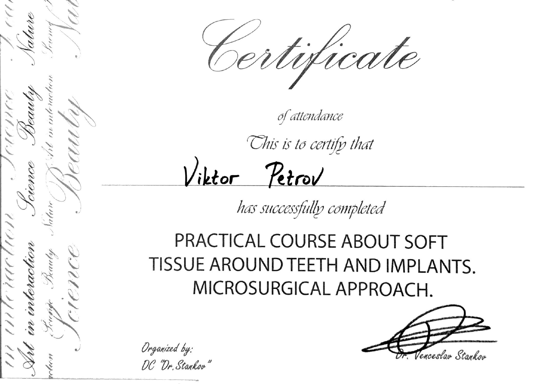 Certificat de formation dentaire avancée Dr Viktor Petrov