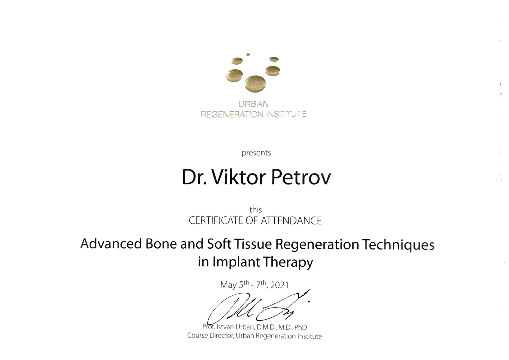 Certificat de formation en implantologie Dr Viktor Petrov